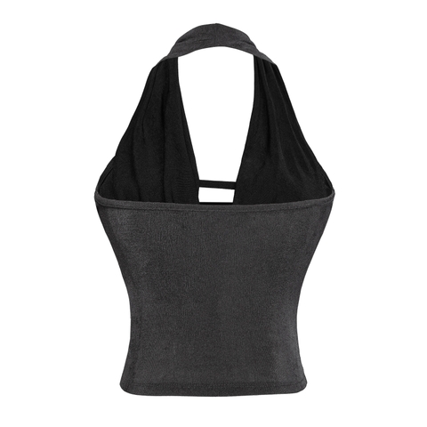 SISTERS Áo croptop cổ đổ đan dây ngực Chelsea