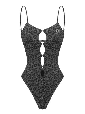 Bikini 1 mảnh 2 dây hoạ tiết da beo ánh kim SISTERS lưng cao