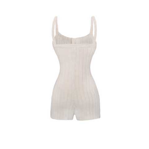 Jumpsuit đùi hai dây rút ngực sisters chất gân nhung màu hồng, xám, kem, đỏ