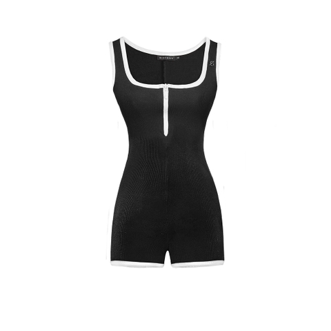 Jump ba lỗ kéo khoá ngực Esmee màu đen viền trắng