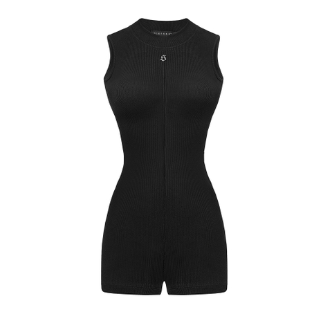 Jump đùi sát nách cao cổ SISTERS chất liệu thun gân màu đen và xám