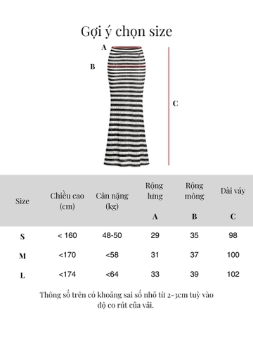 SISTERS Chân váy dài sọc ngang Vivienne