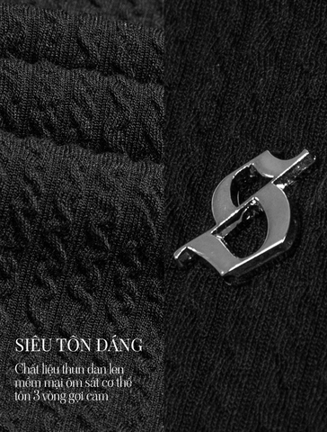 Sisters Váy đầm body thun đan len cổ yếm Selena