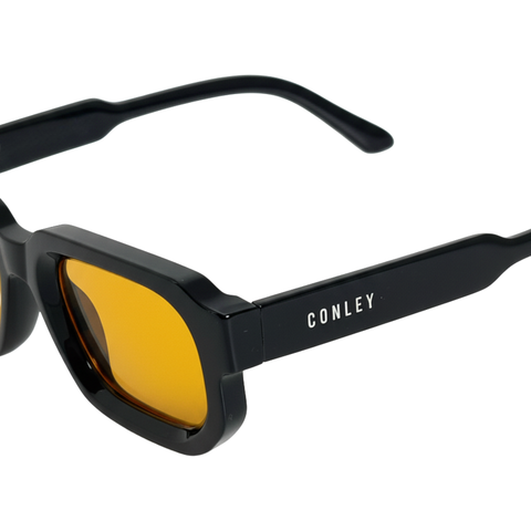 Mắt Kính Râm CONLEY Gọng Vuông Chống Tia UV Acetate Cao Cấp Màu Đen Tròng Vàng| CO-0028-DV