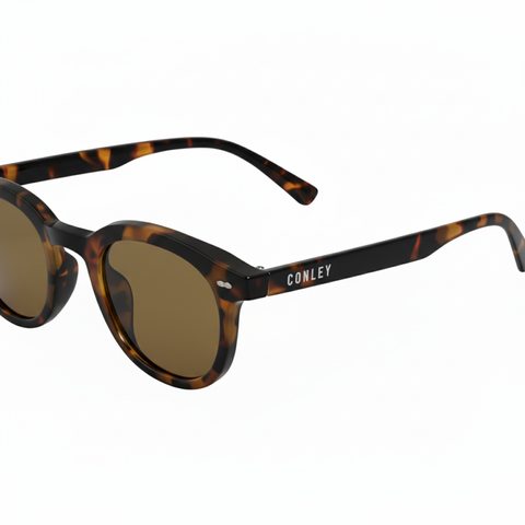 Kính Mát Thời Trang CONLEY Chống Chói UV400 Gọng Tròn Oval Acetate Nâu Da Beo Tròng Xanh| CO-0129-NX