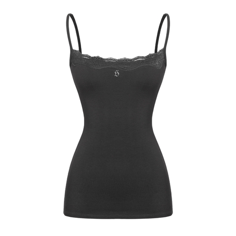 Đầm 2 dây ôm body cổ phối ren SISTERS tôn đường cong gợi cảm