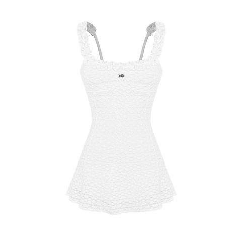 Đầm 2 dây ren hoa dáng xòe phối bèo DKMV lót thun sọc nhí