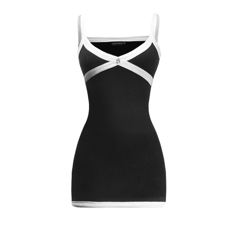 Sisters Váy đầm body hai dây phối viền trắng Lynd