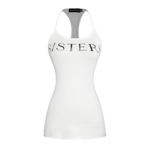 Đầm body ngắn sexy dây mảnh ba lỗ SISTERS ôm sát nịnh dáng in logo màu trắng Clara Dress