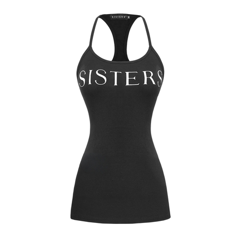 Đầm body ngắn sexy dây mảnh ba lỗ SISTERS ôm sát nịnh dáng in logo màu đen Clara Dress