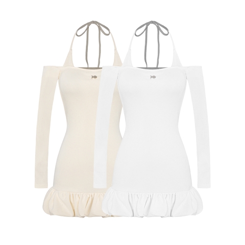 Đầm nữ cổ yếm cột dây trễ vai DKMV dáng ôm phối bí