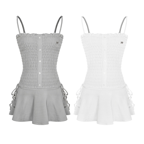 Đầm nữ hai dây bo chun nhún DKMV thắt nơ hai bên hông