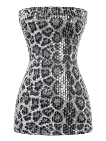 Đầm ôm body cúp ngực họa tiết da báo SISTERS ngắn thun kim sa