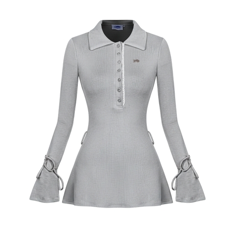 Đầm polo nữ dáng ngắn tay loe DKMV thắt dây nơ tay đáng yêu