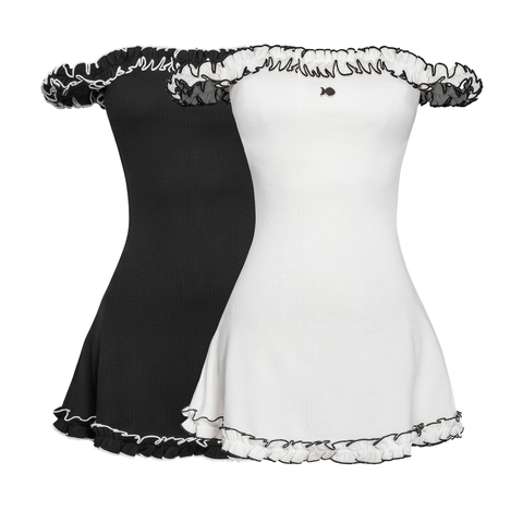 Đầm trễ vai nữ phối bèo nhún DKMV viền tương phản nổi bật