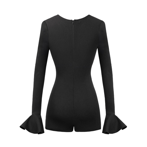Jumpsuit nữ dài tay ống loe xẻ ngực SISTERS màu đen