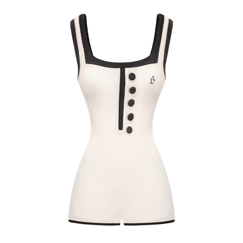 Jumpsuit nữ hai dây phối viền SISTERS đính cúc vải logo inox