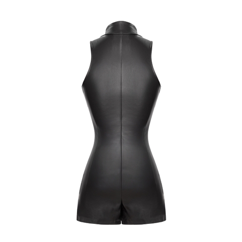 Jumpsuit nữ ngắn chất da sát nách SISTERS cổ cao phối khóa kéo