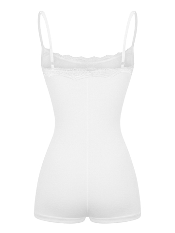 Jumpsuit nữ 2 dây cổ phối viền ren SISTERS dáng ngắn ôm body