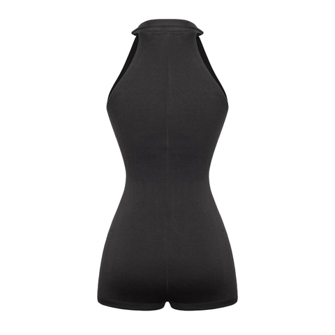 Jumpsuit nữ sát nách xẻ ngực SISTERS cổ trụ phối khóa kéo
