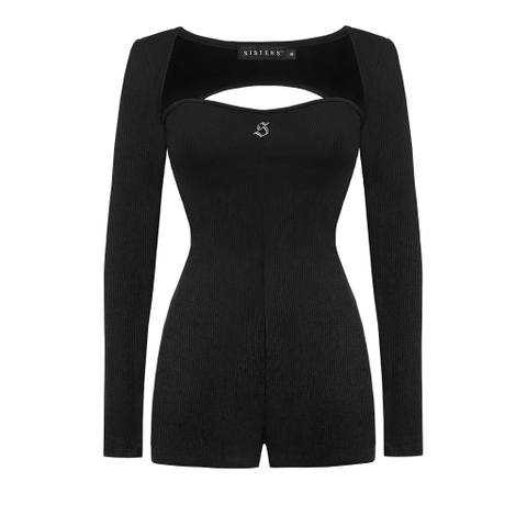 Jumpsuit đùi hở lưng gợi cảm Sisters chất liệu thun gân màu đen, đỏ, xám, kem