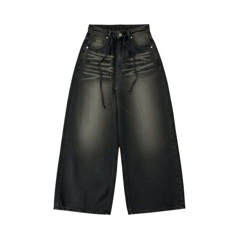 Quần suông jeans unisex màu đen bạc NULLED N-Q16