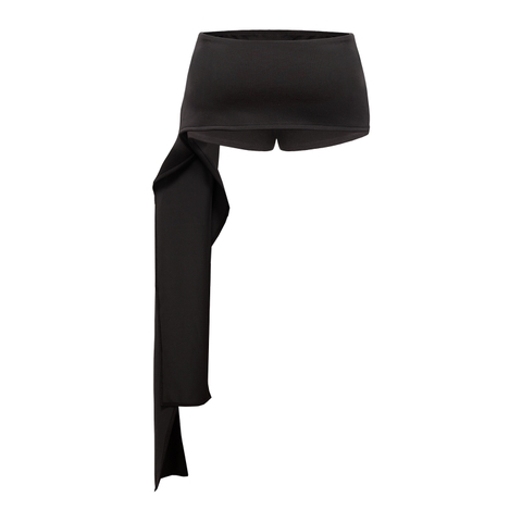 Quần giả váy nữ phối tà dài sexy SISTERS logo inox màu đen thun 2 da ôm sát tôn dáng Jen Mini Skirt