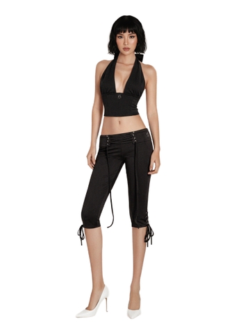 Quần lửng nữ ôm qua gối lưng thấp SISTERS đan dây corset