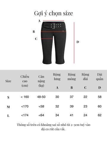 SISTERS Quần lửng kèm belt Camille - Đen