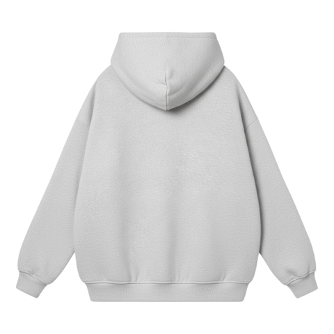 Áo Hoodie HAMCHOI form rộng unisex nỉ  bông dày dặn giữ ấm, basic, túi kangaroo lớn màu Xám Trắng