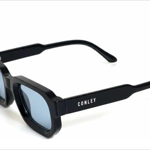 Mắt Kính Râm CONLEY Gọng Vuông Chống Tia UV Acetate Cao Cấp Màu Đen Tròng Xanh | CO-0028-DX