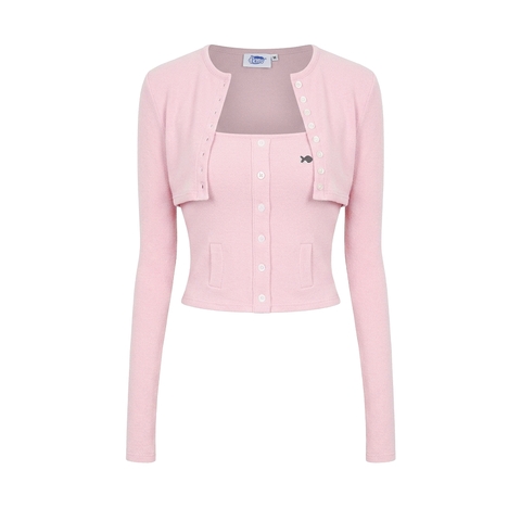 Set áo hai dây có khoác ngoài dài tay DKMV croptop trơn