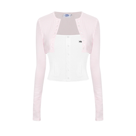 Set áo hai dây nữ kèm áo khoác tay dài DKMV croptop ôm