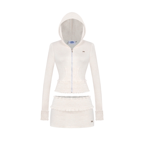 Set đồ nữ áo khoác và chân váy ngắn DKMV hoạ tiết nhún chun