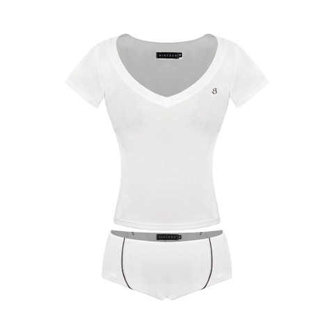 SISTERS Set áo cổ tim và quần Debra