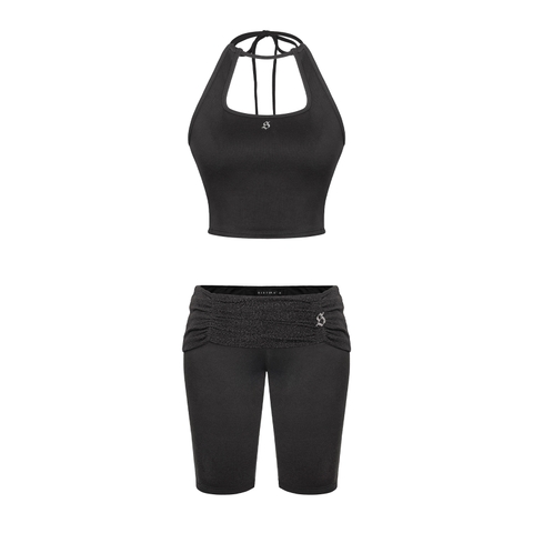 SISTERS Set áo yếm quần lửng lưng lật ánh kim Maisie