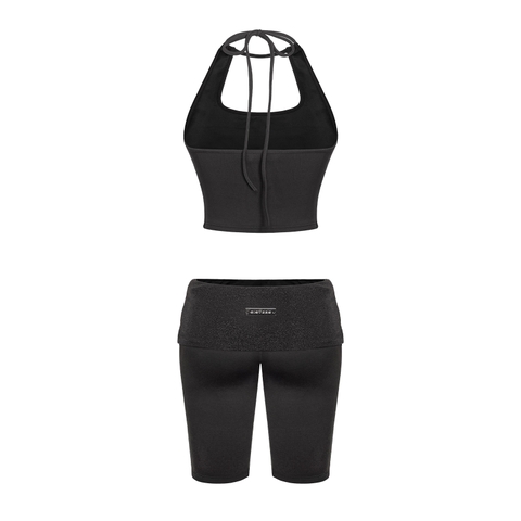 SISTERS Set áo yếm quần lửng lưng lật ánh kim Maisie