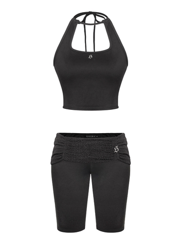 SISTERS Set áo yếm quần lửng lưng lật ánh kim Maisie