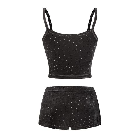 SISTERS Set áo hai dây quần đùi nhung kim sa Bunny