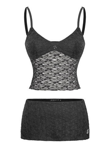 SISTERS Set áo váy hai dây phối ren Iris - Đen