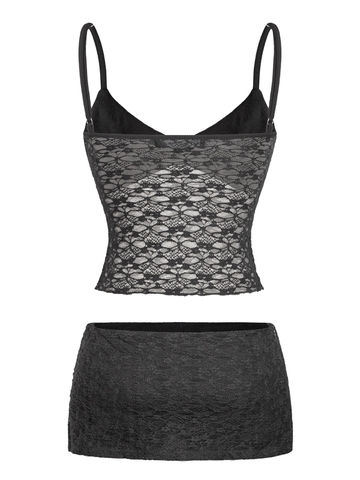 SISTERS Set áo váy hai dây phối ren Iris - Đen