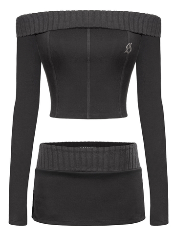 SISTERS Set áo váy phối gân len Rachel - Đen