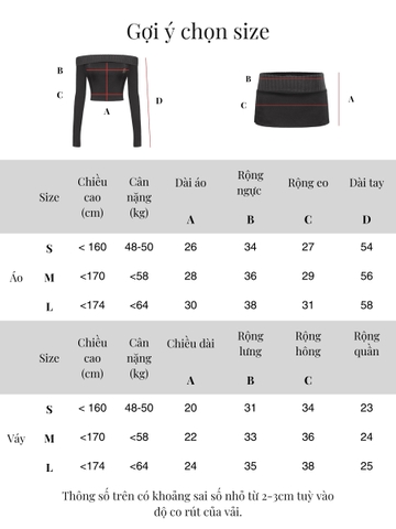 SISTERS Set áo váy phối gân len Rachel - Đen