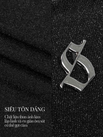 SISTERS Set áo váy dây rút chất liệu ánh kim Bonii