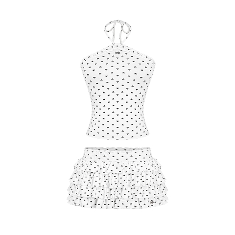 Set đồ nữ áo yếm và chân váy ngắn DKMV chấm bi trái tim