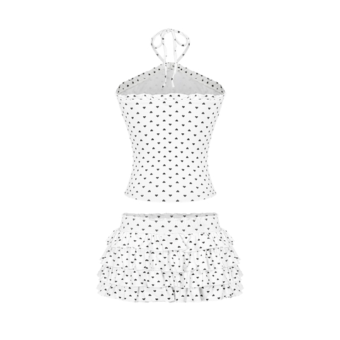Set đồ nữ cute áo yếm và chân váy xoè DKMV chấm bi trái tim