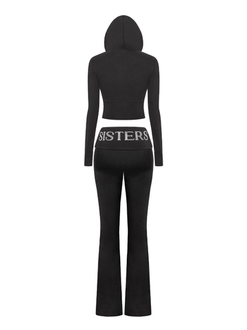 SISTERS Set áo khoác quần dài lưng lật ép đá Caspian - Đen