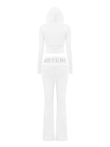 SISTERS Set áo khoác quần dài lưng lật ép đá Caspian - Trắng