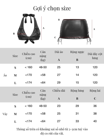 SISTERS Set áo bra chân váy da đan dây Grainne