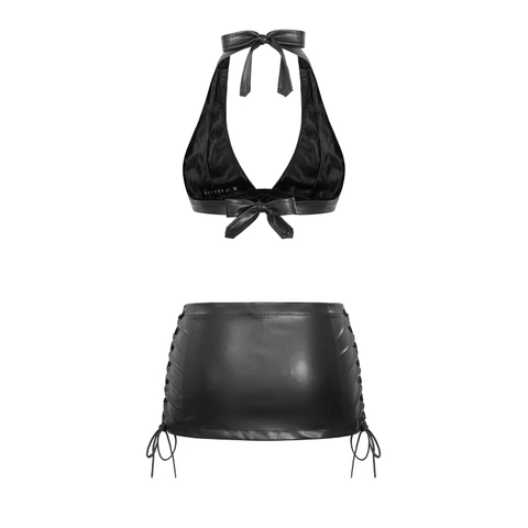 SISTERS Set áo bra chân váy da đan dây Grainne